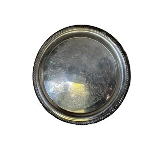 Vintage Sheridan Silver Plated 16" Round Serving Tray Platter Etched Rope‎ Edge